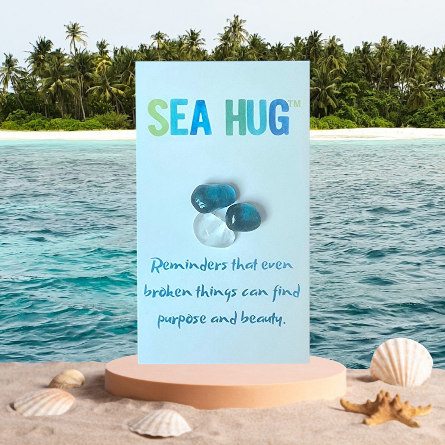 Sea Hug green beach glass pocket hug card