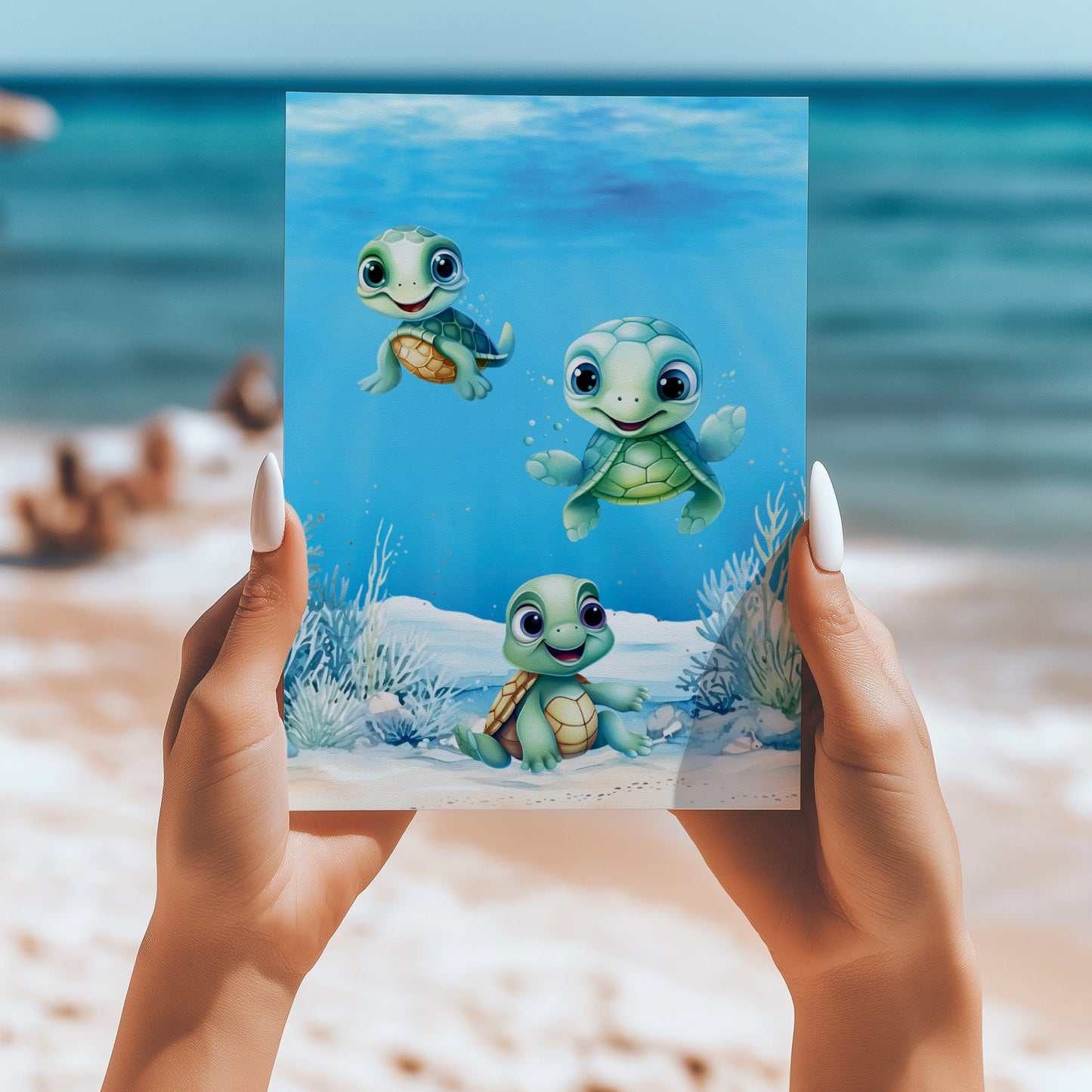 Baby sea turtles 5x7 card - Latitudes Designs