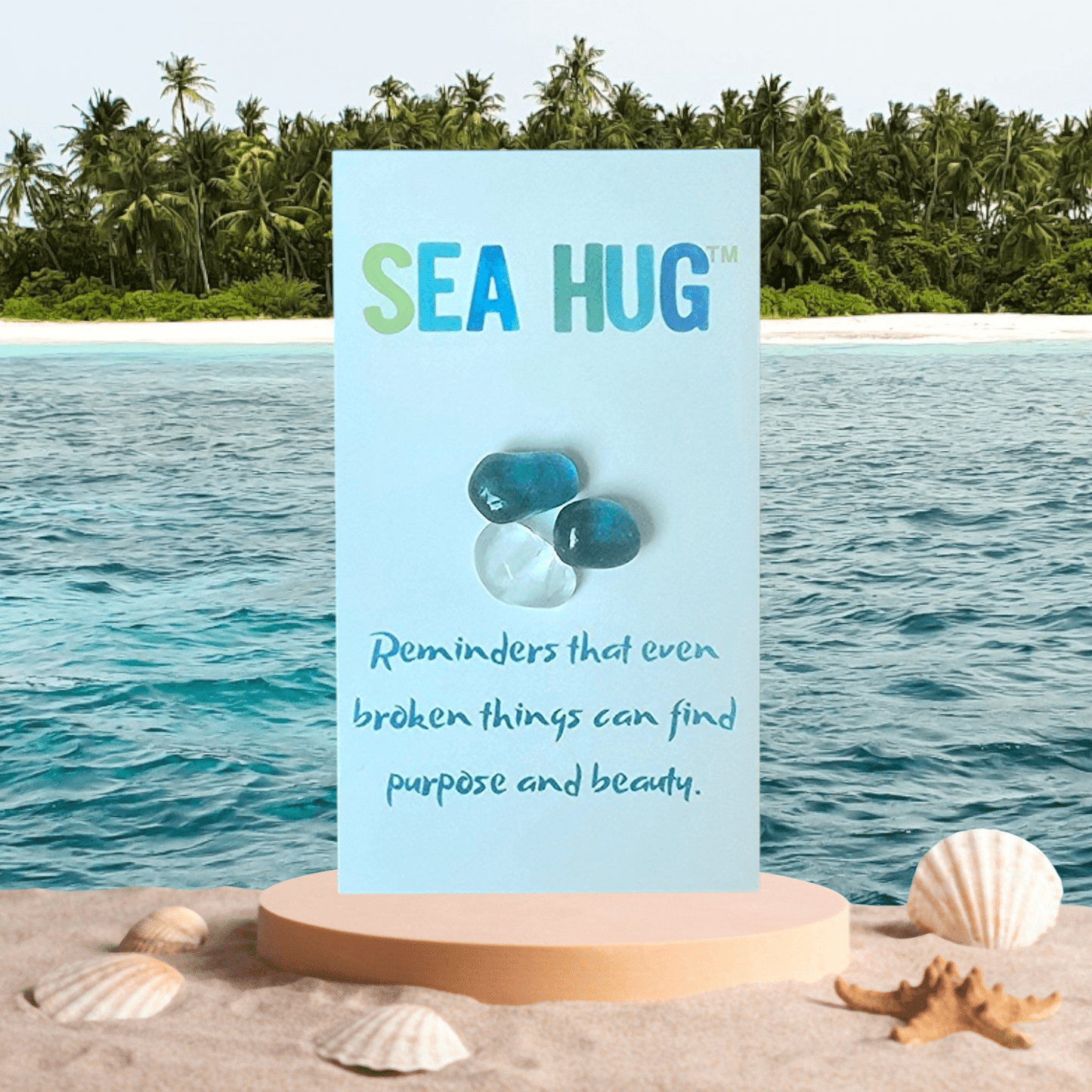 Sea Hug green beach glass pocket hug card - Latitudes Designs