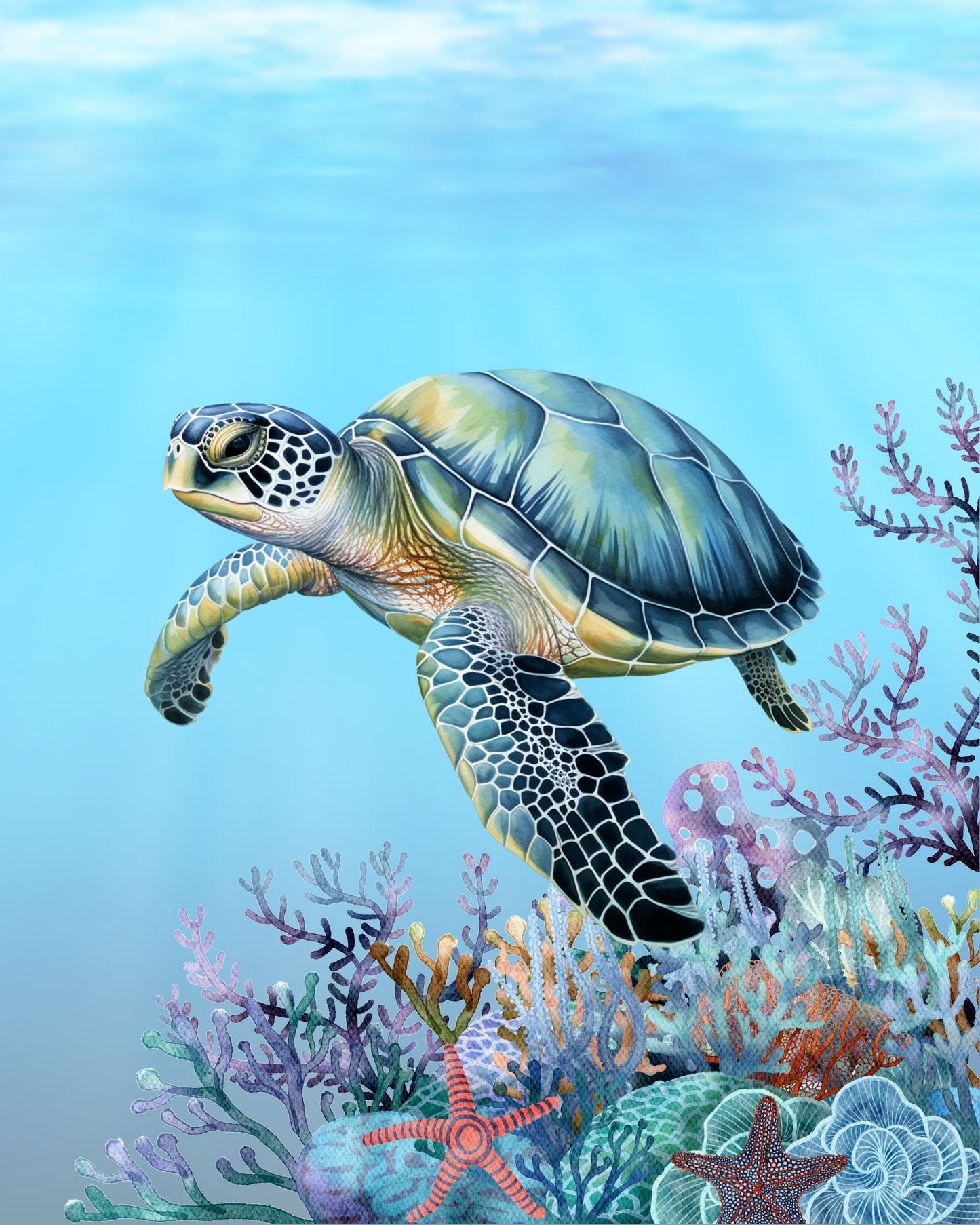 Sea turtle 8x10 art print - Latitudes Designs