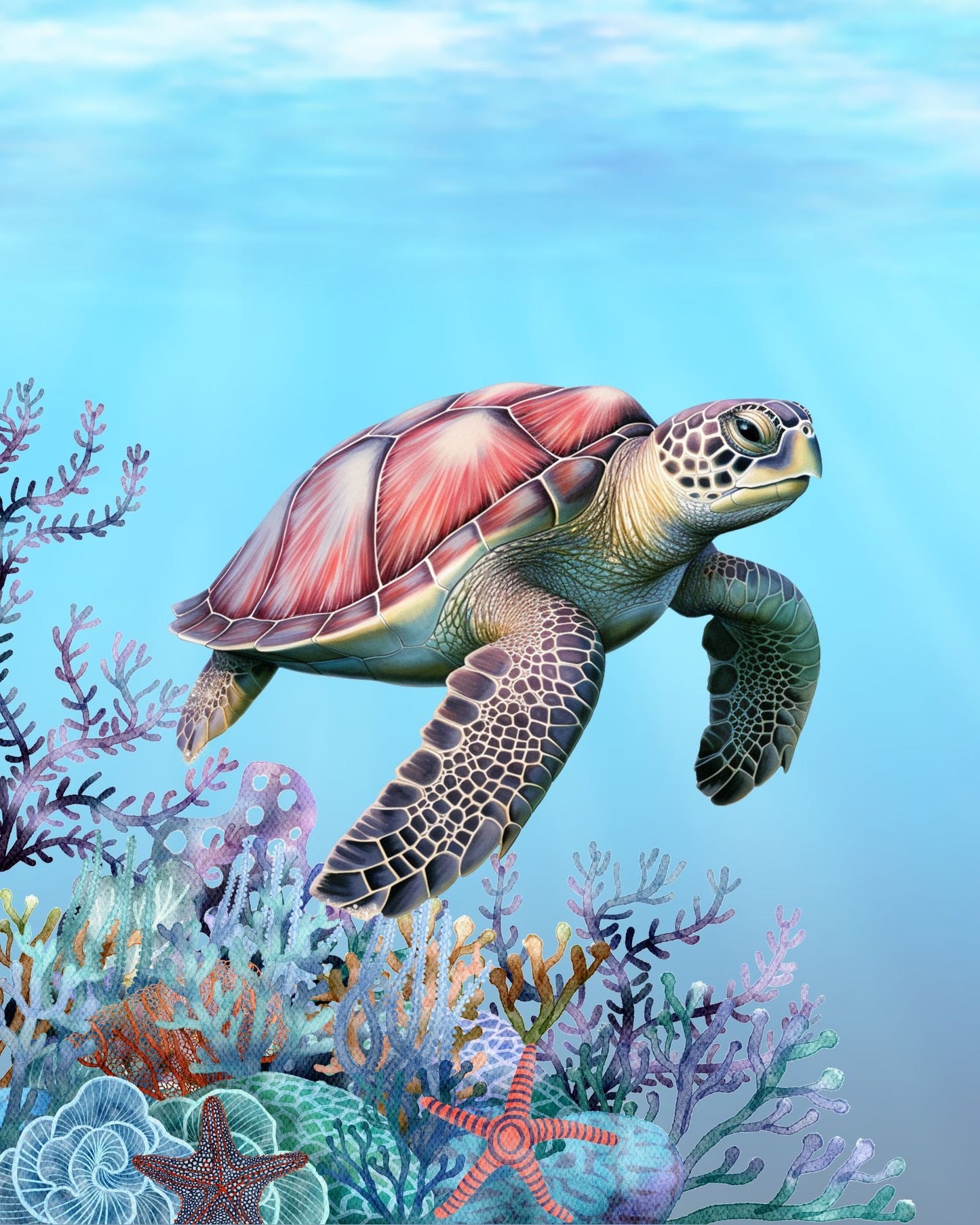 Sea turtle 8x10 art print - Latitudes Designs