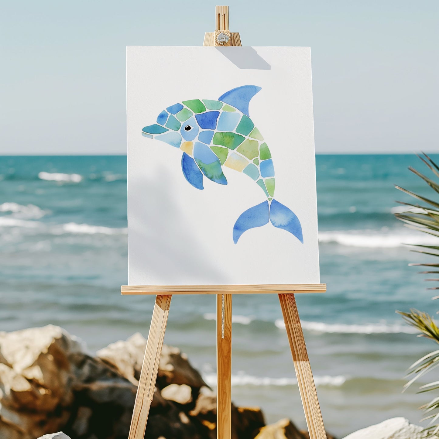 Seaglass mosaic dolphin 8x10 art print - Latitudes Designs