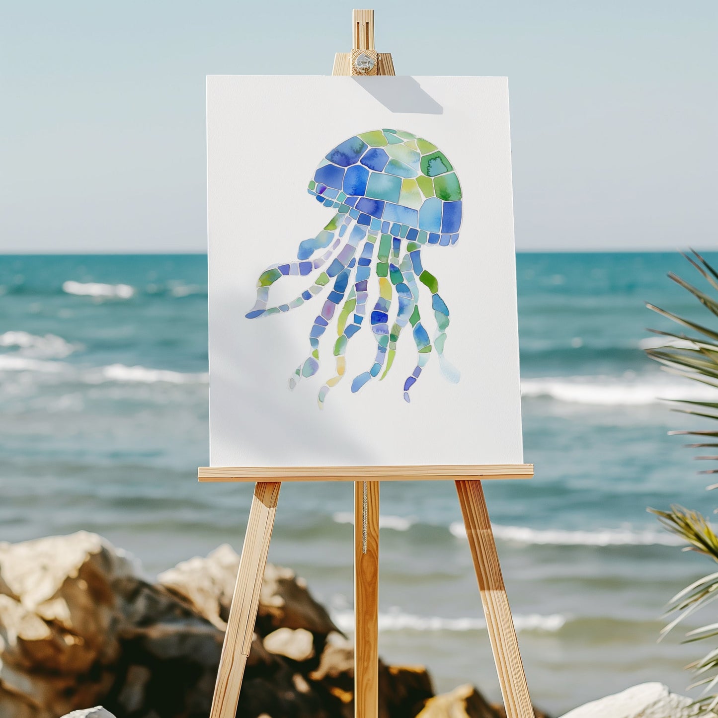 Seaglass mosaic jellyfish 8x10 art print - Latitudes Designs