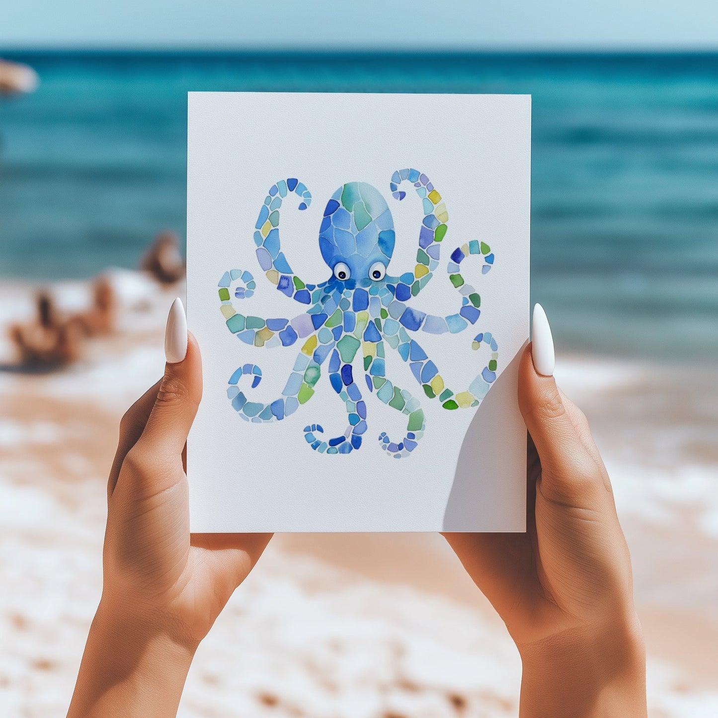 Seaglass mosaic octopus 5x7 card - Latitudes Designs