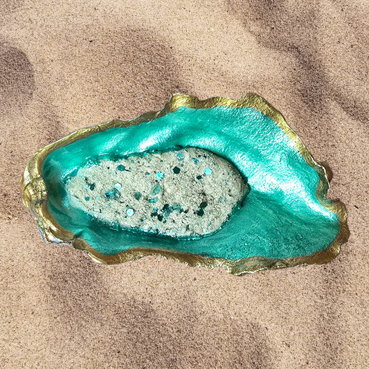 Mermaid Trash green mix oyster shells large decorated 5 to 6 inches long