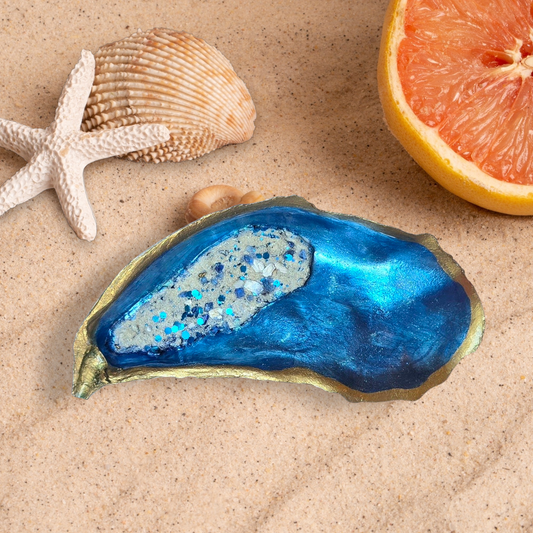 Mermaid Trash blue mix oyster shells large decorated 5 to 6 inches long
