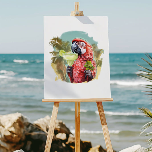 Tropical Parrot holding margarita glass 8x10 art print