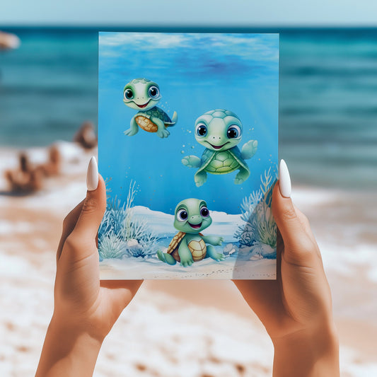 Baby sea turtles 5x7 card - Latitudes Designs