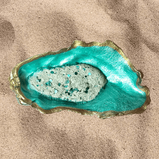 Mermaid Trash green mix oyster shells large decorated 5 to 6 inches long - Latitudes Designs