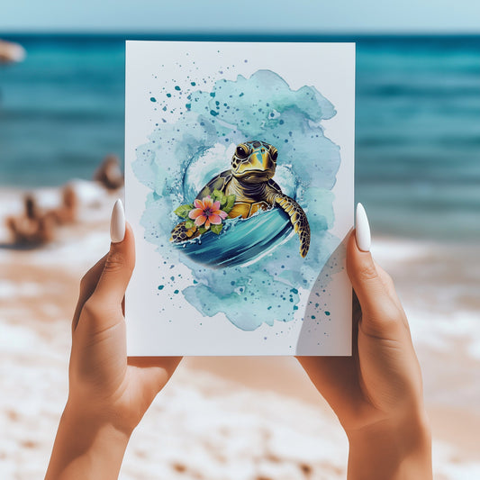 Sea turtle tropical 5x7 card - Latitudes Designs