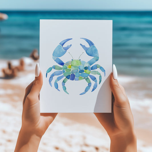 Seaglass mosaic crab 5x7 card - Latitudes Designs