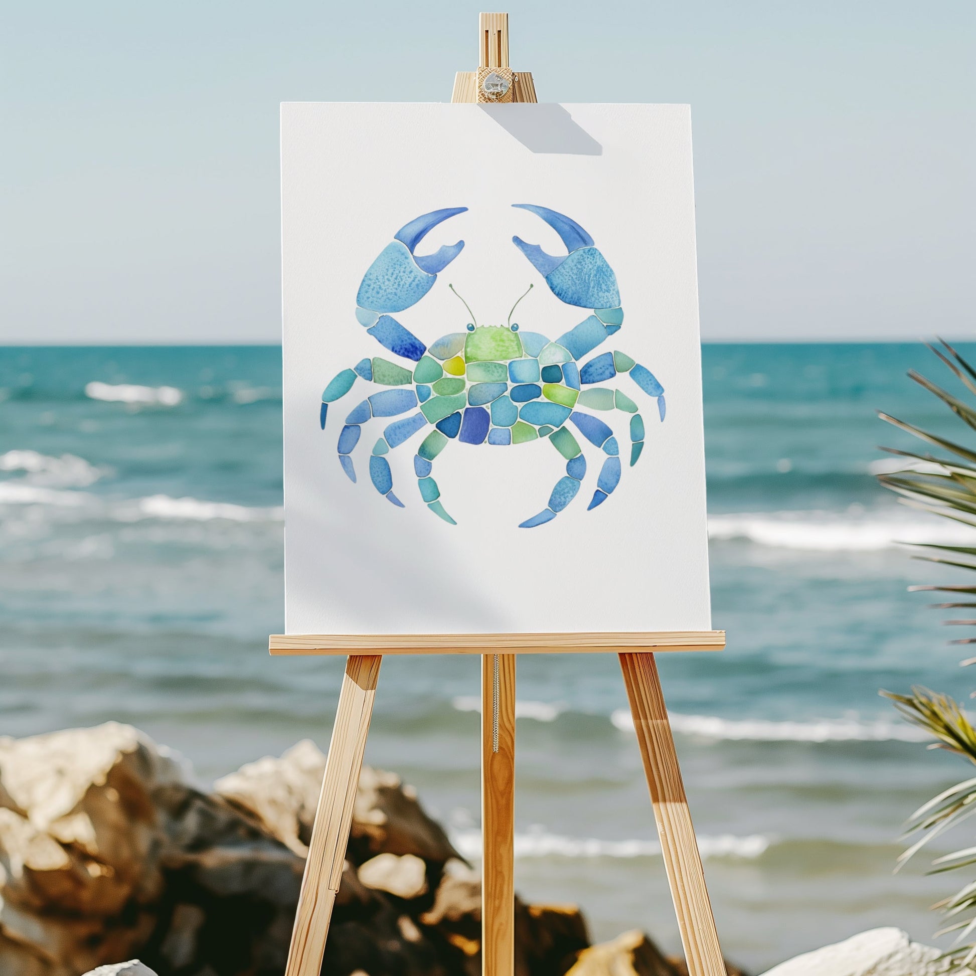 Seaglass mosaic crab 8x10 art print - Latitudes Designs