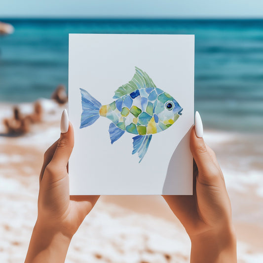Seaglass mosaic fish 5x7 card - Latitudes Designs