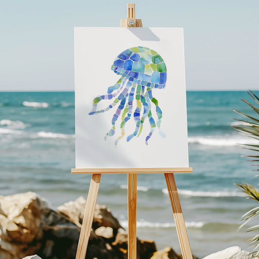 Seaglass mosaic jellyfish 8x10 art print - Latitudes Designs