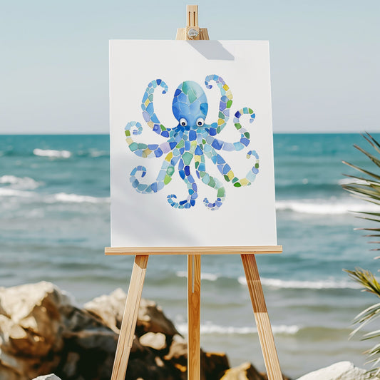 Seaglass mosaic octopus 8x10 art print - Latitudes Designs