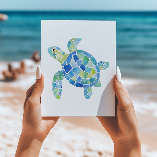 Seaglass mosaic sea turtle 5x7 card - Latitudes Designs