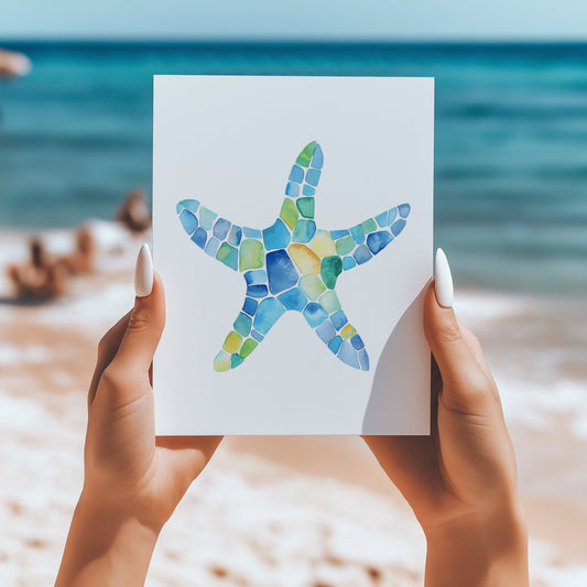 Seaglass mosaic starfish 5x7 card - Latitudes Designs