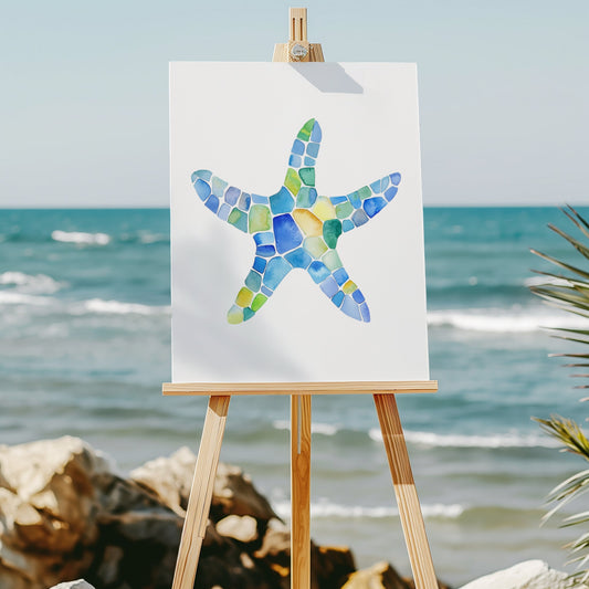 Seaglass mosaic starfish 8x10 art print - Latitudes Designs