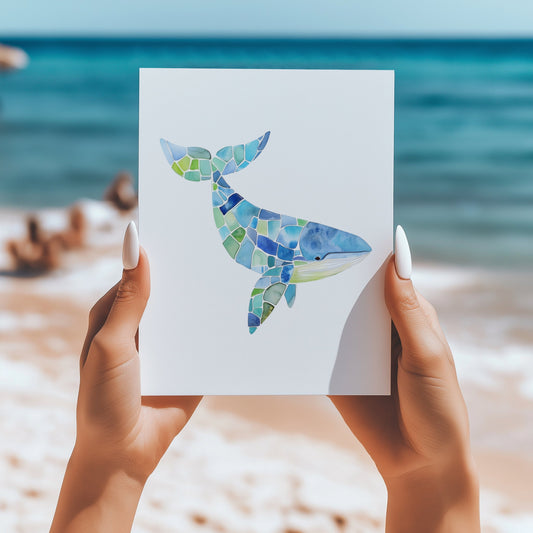 Seaglass mosaic whale 5x7 card - Latitudes Designs