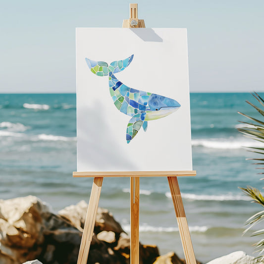 Seaglass mosaic whale 8x10 art print - Latitudes Designs