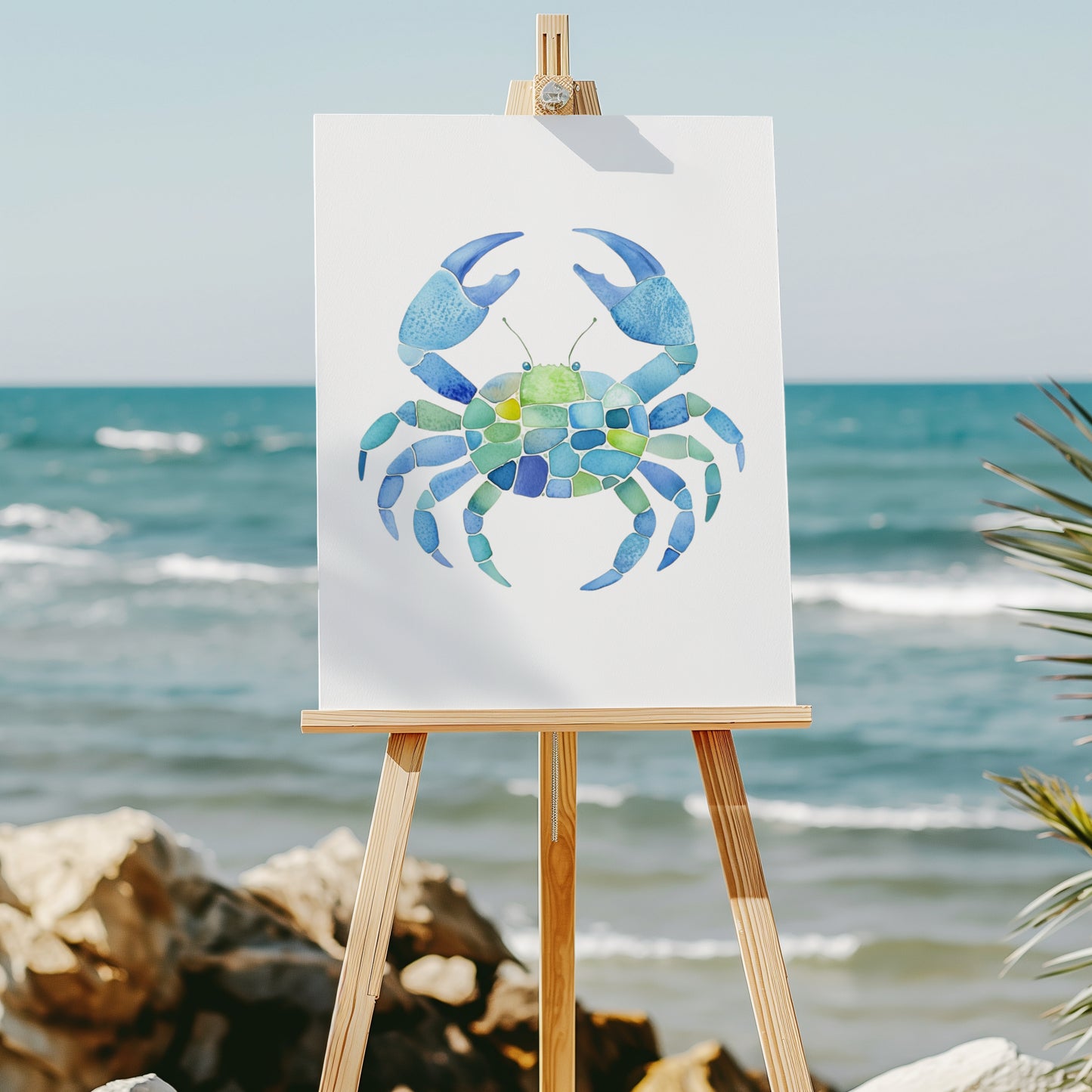 Seaglass mosaic crab 8x10 art print