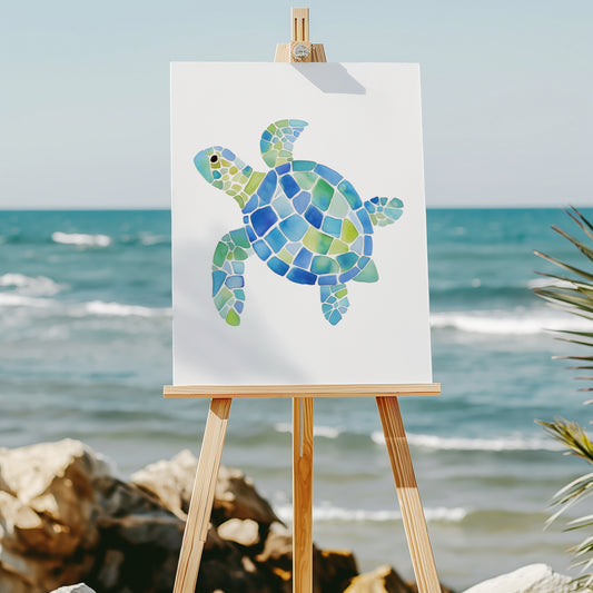 Seaglass mosaic sea turtle 8x10 art print