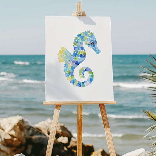 Seaglass mosaic seahorse 8x10 art print