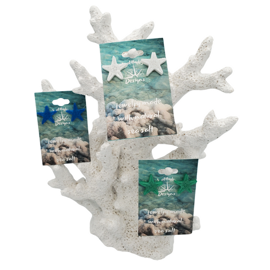 Starfish stud earrings made with natural ocean sea salt - Latitudes Designs